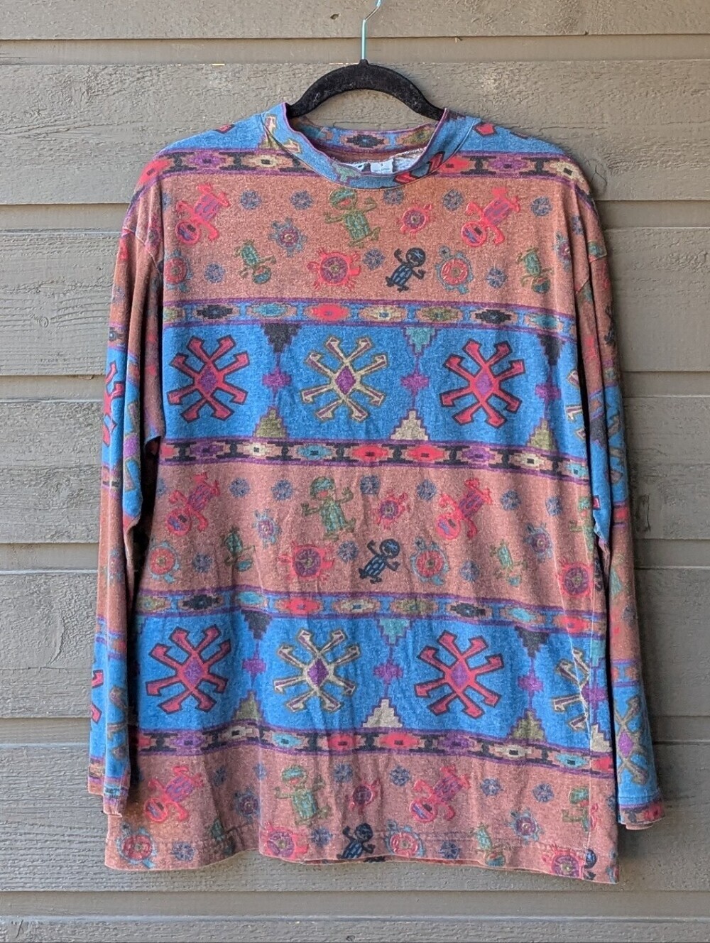 VTG 80s Chico's Designs 100% Cotton Southwestern Pattern Long Sleeve Tee Large